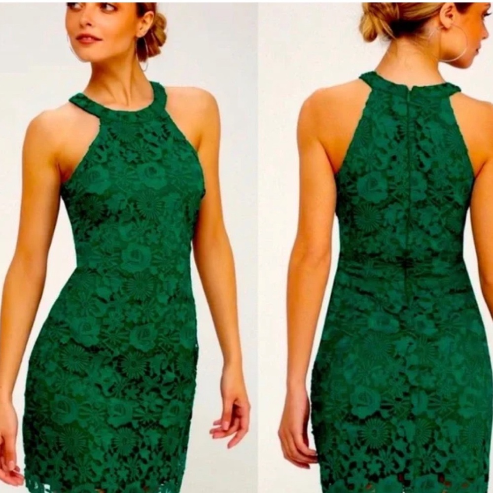 Lulus love poem green lace mini dress size XS